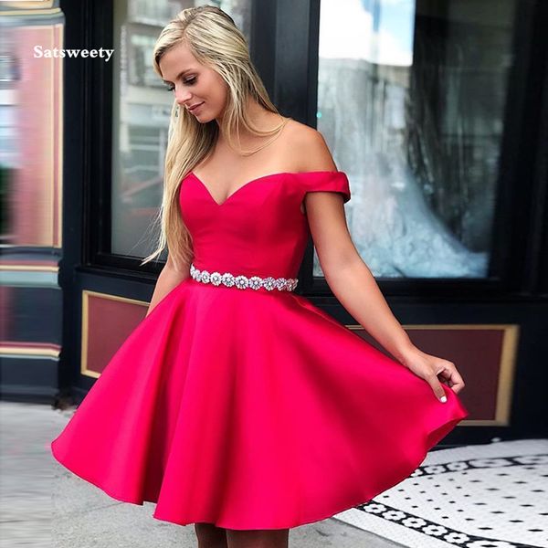 

2020 new arrival red short cocktail party dresses off the shoulder simple party gowns diamond sashes above knee homecoming dress, White;black