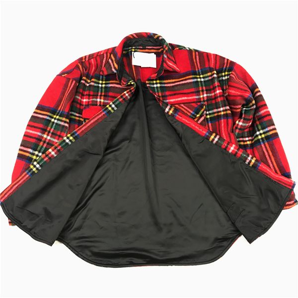 

check pattern brushed flannel overshirt autumn hip hop long sleeve thick shirt satin lined, White;black