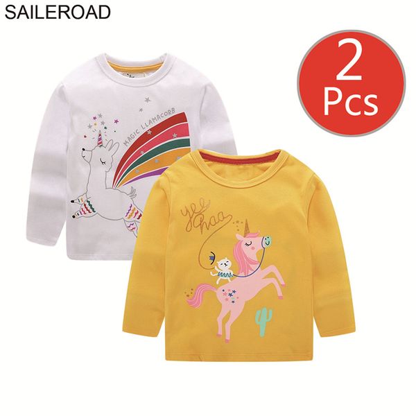 

saileroad 2pcs девушки с длинным рукавом unicorn рубашка 7years мальчиков с длинным рукавом хлопок детские футболки для детей одежда, Blue