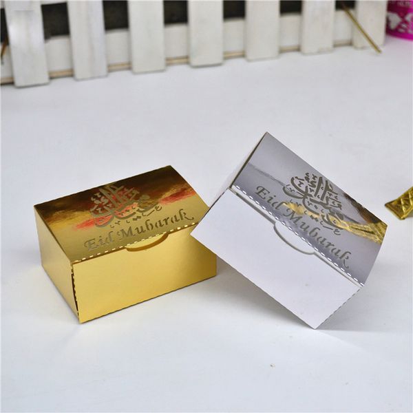 

haochu 50pcs eid mubarak candy box gold laser cut silver ramadan kareem gift boxes muslim festival happy eid party supplies