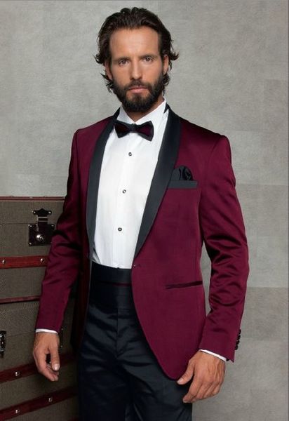 

высокое качество темно-красный мужские костюмы жениха смокинги groomsmen свадьба ужин шафером костюмы (куртка + брюки + галстук, White;black