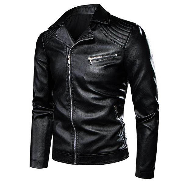 

7xl men spring motor vintage rock & roll casual leather jacket coat men autumn design biker rivet pockets pu leather jackets, Black