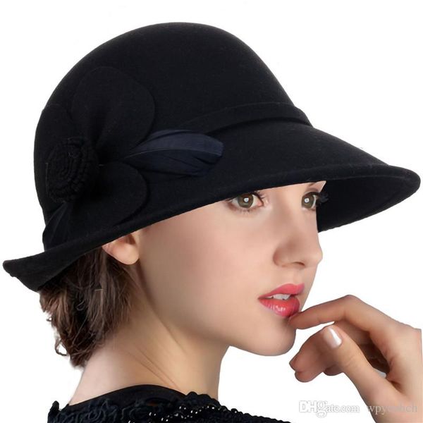 

100% wool vintage felt cloche bucket bowler hat winter women church hats fedora hat fall winter cloche bucket cap, Blue;gray