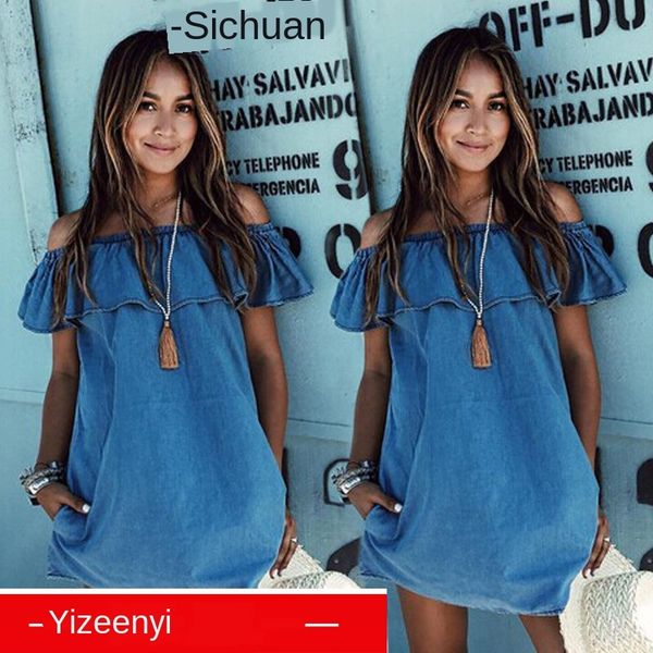 

womens designer dress imitation denim collar dress, Black;gray