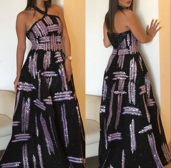 

elegant black shining evening dresses 2020 beaded luxury evening gowns formal wear prom dress robe de soiree abendkleider, Black;red