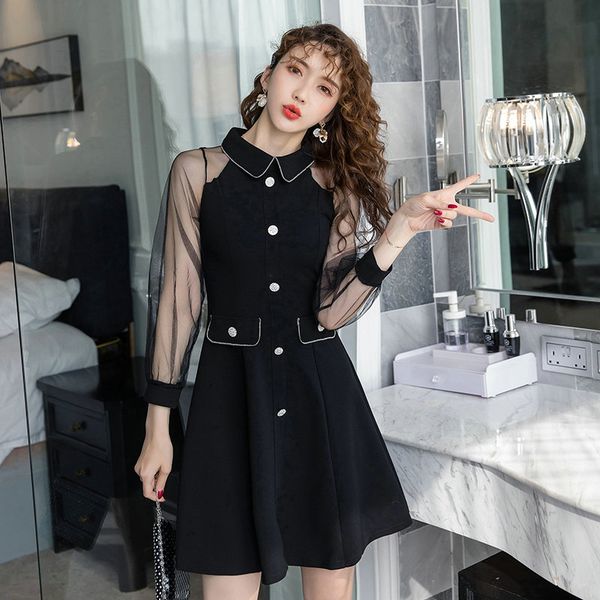 

2020 новое платье с длинным рукавом кукла воротник братц мода sexy сладкие женские платья, Black;gray