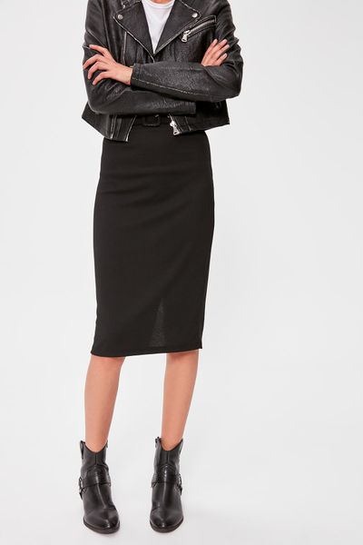 

trendyol black belt detail ribbed knit skirt twoaw20et0142