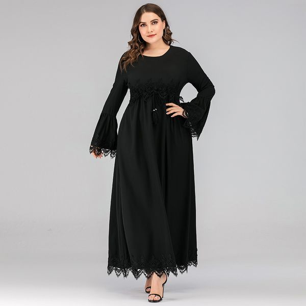 

2020 selling women plus size lace dress black large size online sale fat lady flare sleeve dress xxxxxl, Black;gray