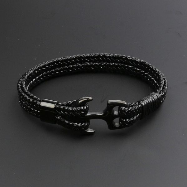 

men's titanium steel bracelet black cowhide woven anchor stainless steel genuine leather bracelet leather rope, Golden;silver