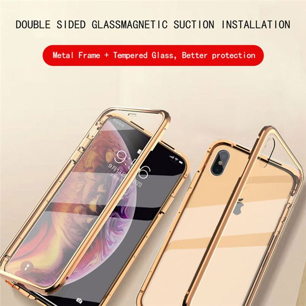 

For iphone 7 8 plu x x xr x max metal frame bumper anti cratch magnetic flip poli hing urface tempered gla back cover mobile phone ca e