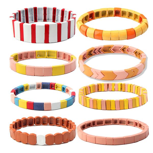 

just feel friendship bracelet handmade enamel rainbow bracelet homme customized bead stackable tile for women jewelry, Black