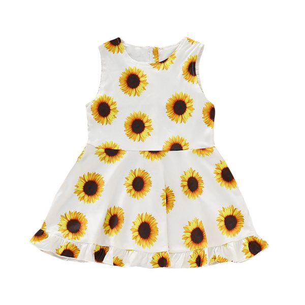 

fashsiualy baby girl summer sunflower dress clothes toddler kid baby girl sleeveless floral printed party princess dress clothes, Red;yellow