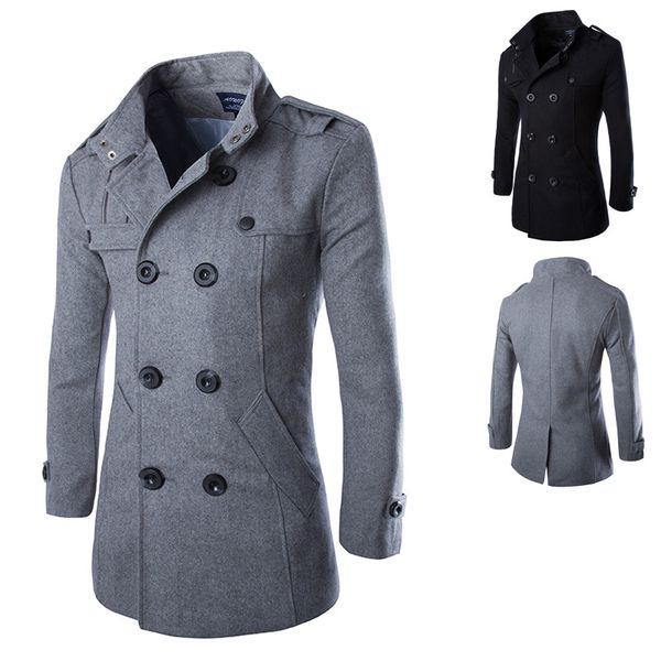 

popular fashion warm man coat fine wool woolen cloth coat, Black