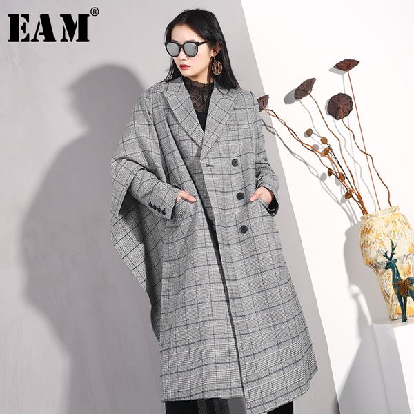 

eam] 2019 new autumn winter lapel long sleeve gary palid printed personality loose long woolen jacket women coat fashion jg62, Black;brown