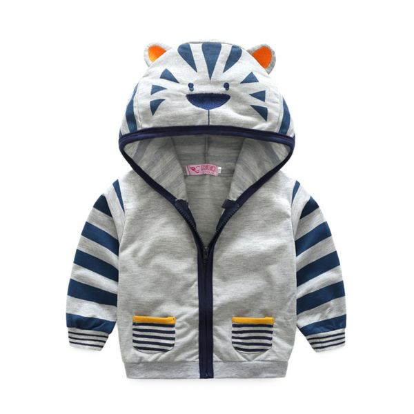 

spring autumn children's outwear jacket boys cartoon tiger hat zip shirt orange and gray coats, Blue;gray
