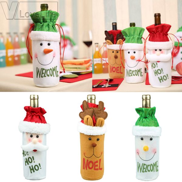 

1pcs santa claus red wine bottle cover bags cute flannelette christmas gift holders dinner table decoration clothes