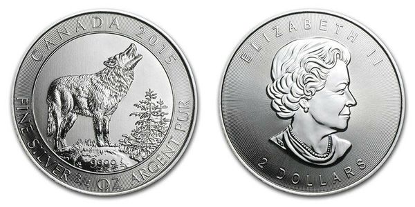 

canada 2 dollars 2015 bu 3/4 oz 999 silver plated grey wolf coin dhl 50pcs/lot