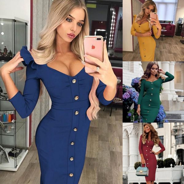 

dresses fashion v neck mulit buttons split womens designer dresses casual ruffle females clothing womens casual, Black;gray