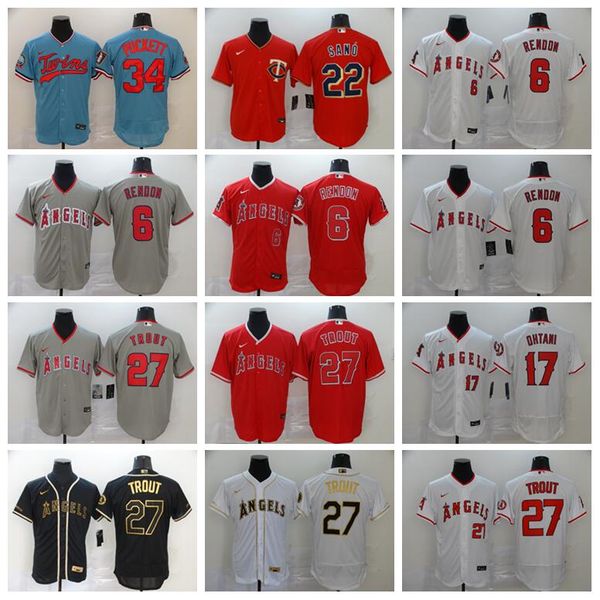 

2020 flexbase baseball 22 miguel sano jersey men 34 kirby puckett 6 anthony rendon 27 mike trout 17 shohei ohtani home cool base, Blue;black