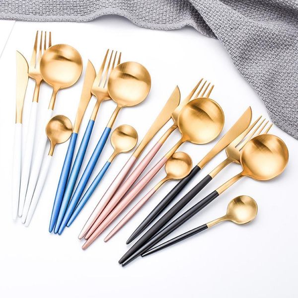 

new design 4 pcs set portable luxury gold cutlery set western 304 stainless steel tableware set kitchen accessories rra2808