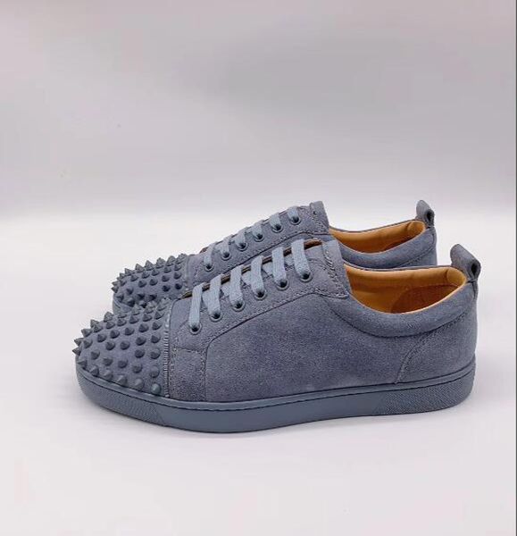 

junior spikes orlato red bottom sneakers shoes women,men genuine leather casual luxury designer red sole shoes blue suede, Black