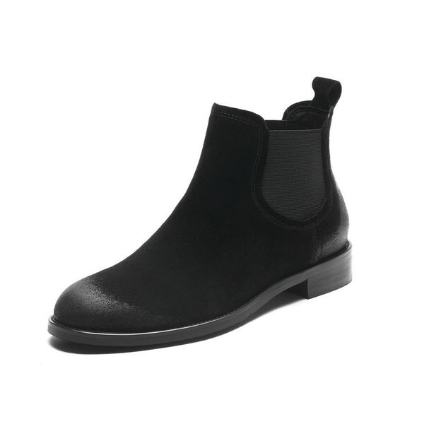 

genuine leather women slip on ankle boots winter low heels party office shoes woman warm short boots big size, Black