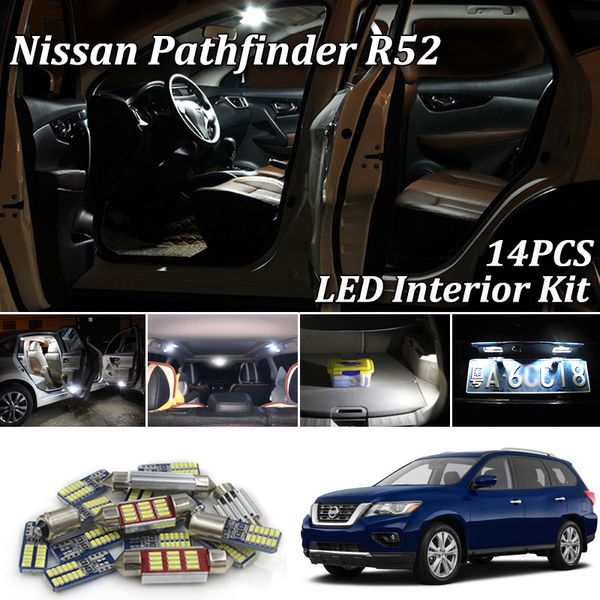 

14pcs white canbus led car interior lights kit for 2013 - 2020 pathfinder r52 led interior dome door trunk light