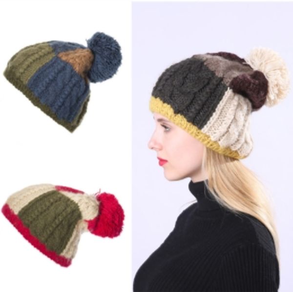 

women's handmade knitting patch old wool hats color matching cross stripes warm beret autumn winter single layer halloween caps, Blue;gray