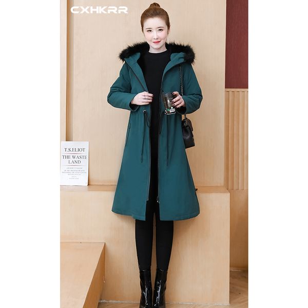 

cxhkrr 2019 plus size fur stand collar ladies winter plus velvet thick warm cotton coat new loose coat, Black