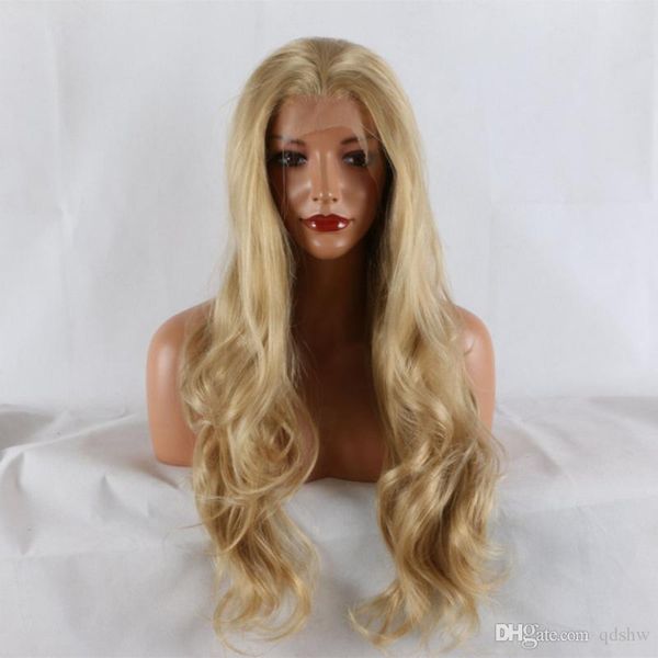 Synthetic Long Blonde Wig Half Hand Tied Long Wavy Heat Resistant