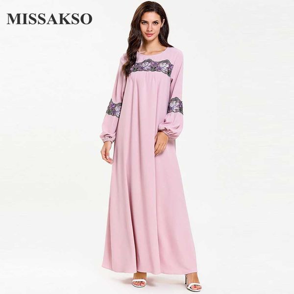 

missakso spring summer o neck casual women loose dresses maxi pink a line sweet embroidery long sleeve high waist sweet dress, Black;gray