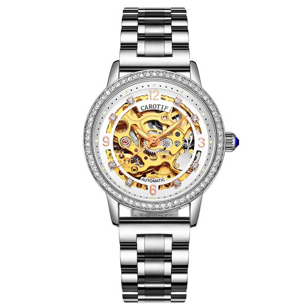 

fashion automatic mechanical watches women stainless, Slivery;brown