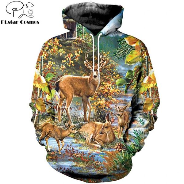 

3d printed oil painting animal deer sweatshirt hoodie harajuku autumn streetwear hoodies casual jacket tracksuits, Black