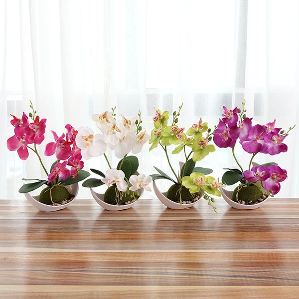 

triplet set 1 simulation phalaenopsis bonsai artificial flower plant + decorative flower vase set home bedroom table accessory