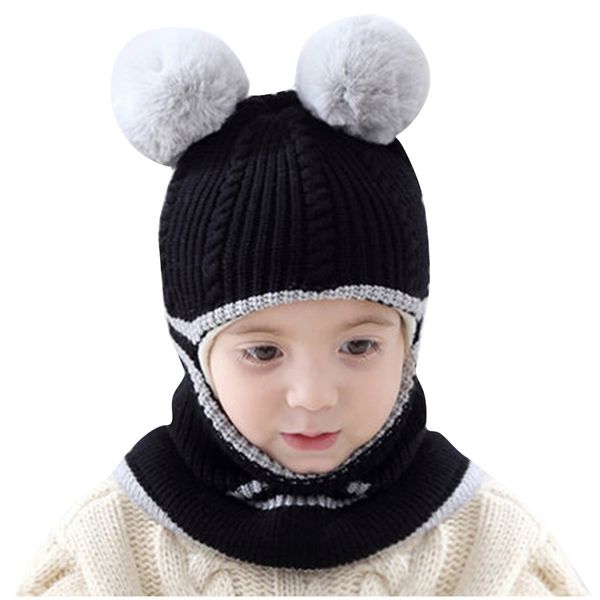 

toddler kids baby boys girl beanie pompon hat winter warm knit crochet beanie cap scarf newborn pgraphy props, Yellow