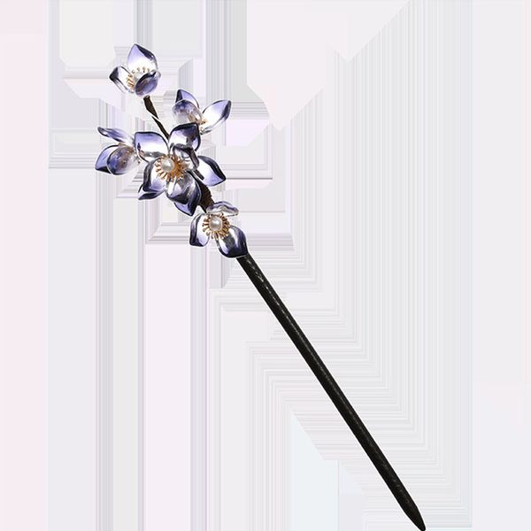 

forseven new design women girls chinese hanfu dress decorated jewelry blue flower pearls hairpin clips wooden hair fork sticks, Golden;white