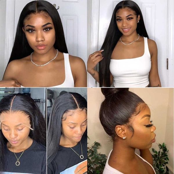 

360 lace frontal wig straight human hair wigs brazilian lace frontal wig pre plucked with baby hair for women remy, Black;brown
