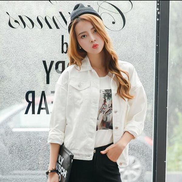 

2019 robe women's autumn summer denim jacket coat vintage cotton white loose female jeans coat tunique girls outwear ah84, Black;brown