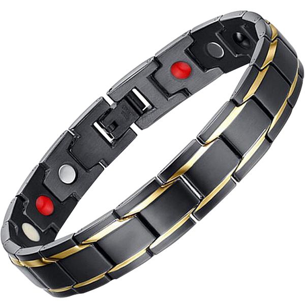 

mens magnetic bracelet with health 4 magnets for arthritis pain relief, gold black,couple bracelets, gift lady, Golden;silver