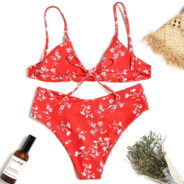 

ins европейские и американский стиль внешней торговли взрыв модели красный цветок печатных бикини sexy двухсекционный купальник купальник но, White;black