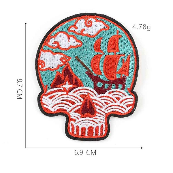 Piratenschiff Blue Eye Skull Eisen auf bestickte Kleidung Patches für Kleidung Aufkleber Bekleidung Großhandel