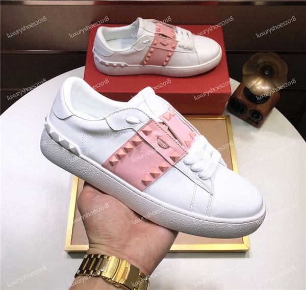 

new women's fashion designer sneakers low cut leather luxury shoes for men women party wedding spike leather platform sneakers shoes, Black