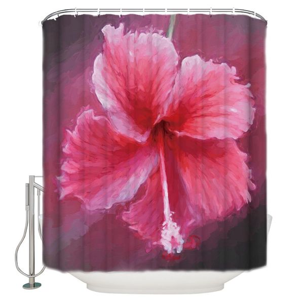 

peach petal polyester fabric bathroom shower curtain set with hooks