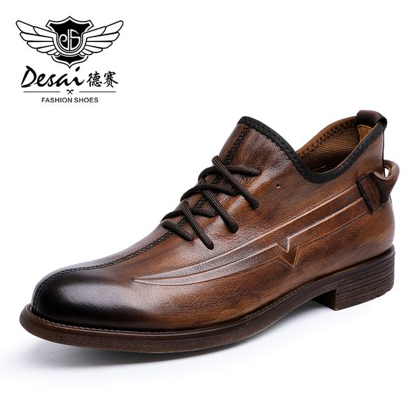 

desai genuine cow leather men shoes winter lace casual shoe for male leather boots fashion footwear, Black