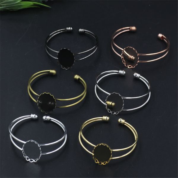 

boyute (5 pieces/lot) oval 18*25mm cabochon bracelet base diy bracelet blank tray bezel jewelry accessories, Blue;slivery