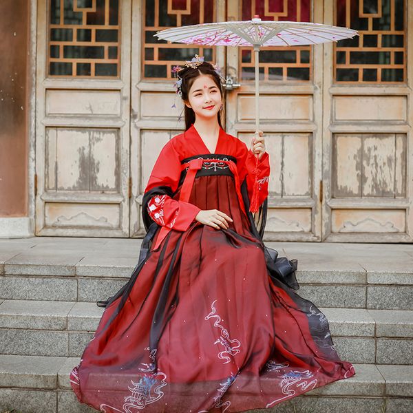 

tang dynasty ancient costume hanfu chinese traditional fairy princess dress women stage performance folk dance clothing dl5990, Black;red