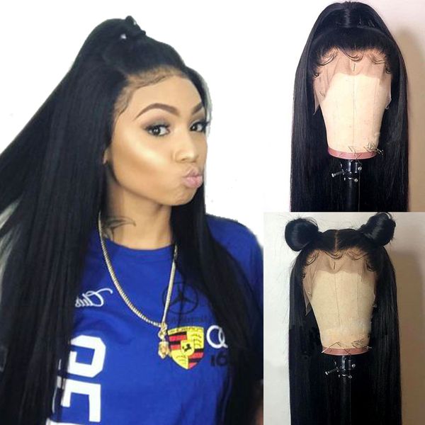 

9a mink brazilian virgin hair glueless lace front human hair wigs for black women pre plucked brazilian ramy straight lace front wig, Black;brown