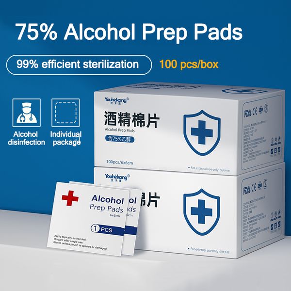 

100pcs youhekang 75% alcohol prep pad 6 x 6cm alcohol cotton wipe anti- for face hand baby phone sterilize 99.9%