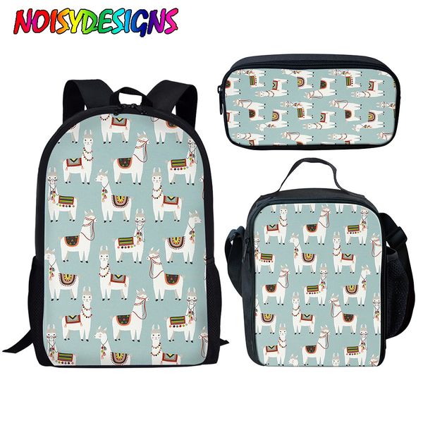 

noisydesigns 3pcs/set school backpacks for kids cute animal alpaca printing school bags children primary schoolbag girls bookbag