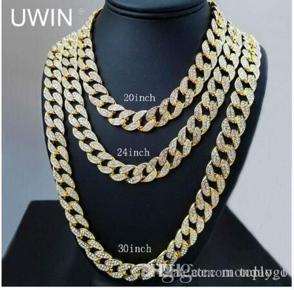 

classic full diamond cuban necklace 18inch 20inch 24inch 30inch bling jewelry necklace for men iced out miami curb cuban link chain, Silver
